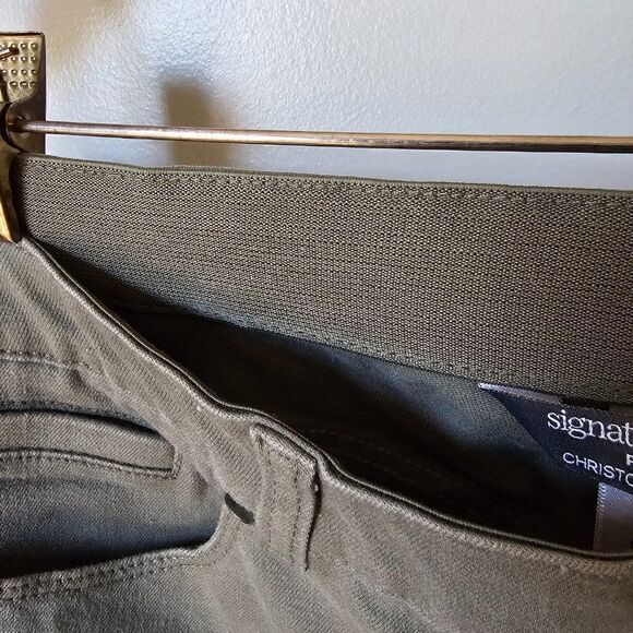 EUC CHRISTOPHER & BANKS SIGNATURE SLIMMING PETITE CAMO GREEN STRETCHY PANTS 12P - Picture 8 of 12